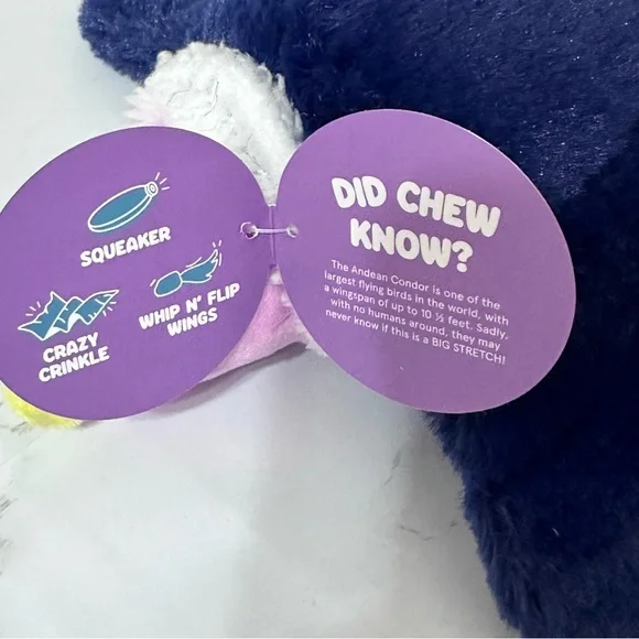 BARK Super Chewer Salvador Condor Crinkle Squeaker Plush Dog Toy - Picture 5 of 9